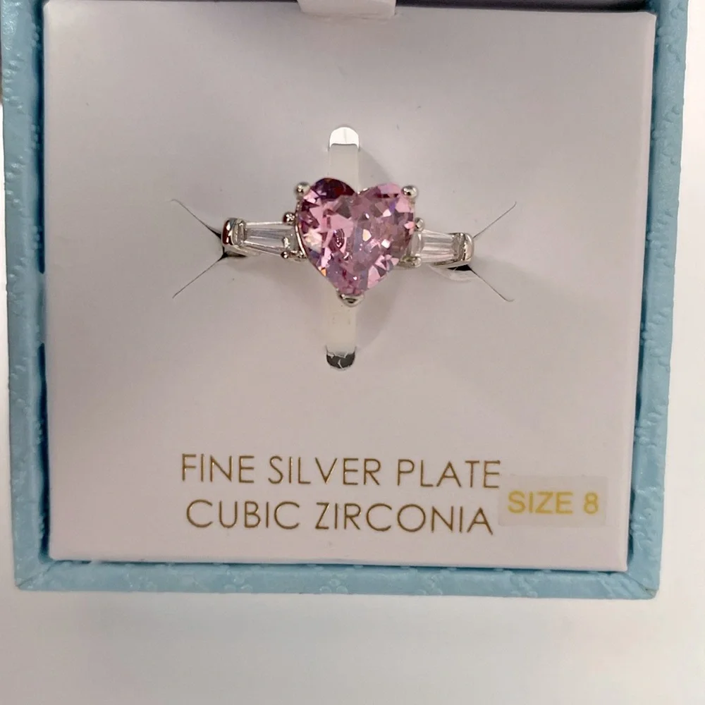 Fine Silver Plated Heart-Shaped Cubic Zirconia Ring